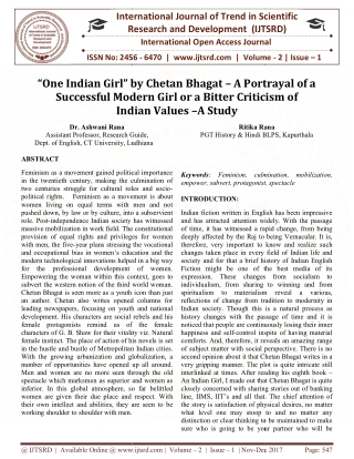 "One Indian Girl" by Chetan Bhagat - A Portrayal of a Successful Modern Girl or a Bitter Criticism of Indian Values - A