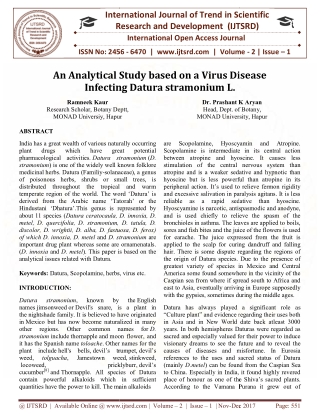 An Analytical Study based on a Virus Disease Infecting Datura stramonium L.