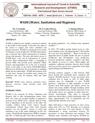 WASH Water, Sanitation and Hygiene A Review