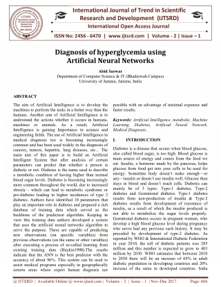 Diagnosis of hyperglycemia using Artificial Neural Networks