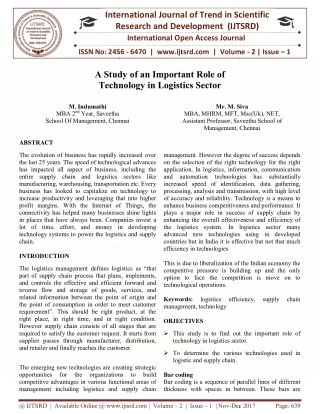 A Study of an Important Role of Technology in Logistics Sector