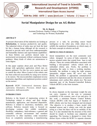 Serial Manipulator Design for an AG Robot