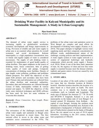 Drinking Water Facility in Kalyani Municipality and its Sustainable Management A Study in Urban Geography