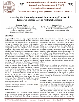 Assessing the Knowledge towards implementing Practice of Kangaroo Mother Care in Postnatal Mothers