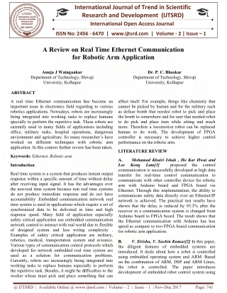 A Review on Real Time Ethernet Communication For Robotic Arm Application