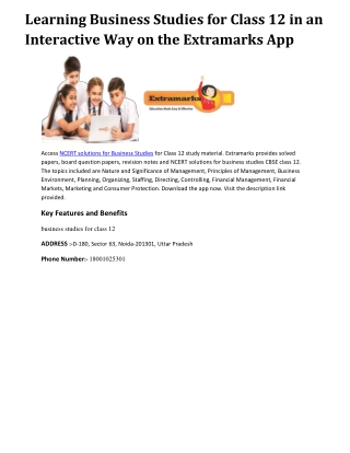 Learning Business Studies for Class 12 in an Interactive Way on the Extramarks App