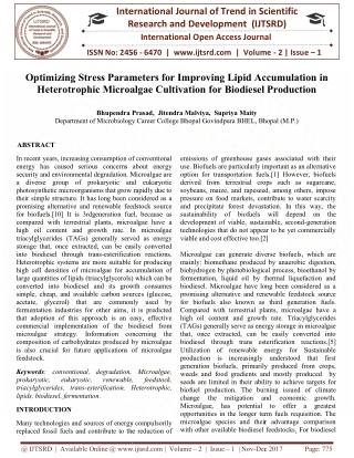 Optimizing Stress Parameters for Improving Lipid Accumulation in Heterotrophic Microalgae Cultivation for Biodiesel Prod