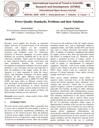 Power Quality Standards, Problems and their Solutions