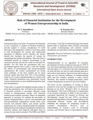 Role of Financial Institutions for the Development of Women Entrepreneurship in India