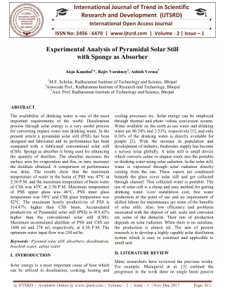 Experimental Analysis of Pyramidal Solar Still with Sponge as Absorber