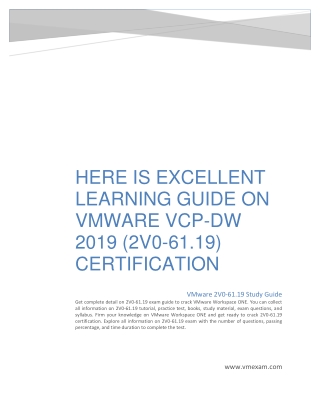 Here is Excellent Learning Guide on VMware VCP-DW 2019 (2V0-61.19) Certification