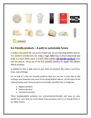 Eco friendly products – A path to sustainable Future
