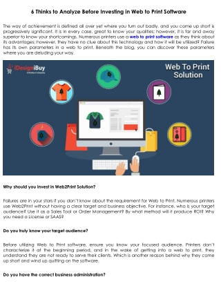 6 Thinks to Analyze Before Investing in Web to Print Software