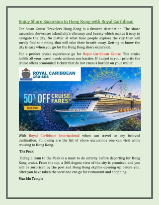 Enjoy Shore Excursion to Hong Kong with Royal Caribbean