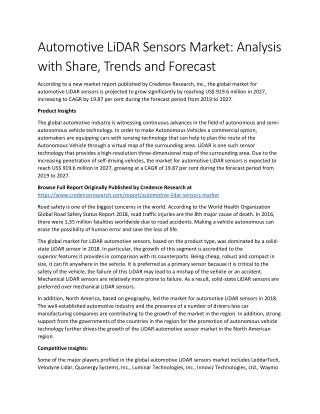 Automotive LiDAR Sensors Market: Analysis with Share, Trends and Forecast