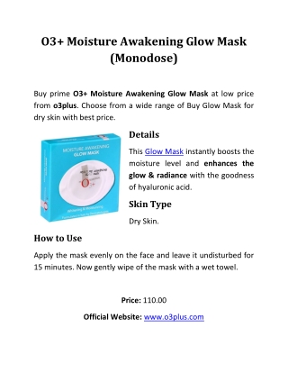 O3 Moisture Awakening Glow Mask (Monodose)
