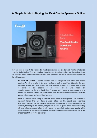 A Simple Guide to Buying the Best Studio Speakers Online