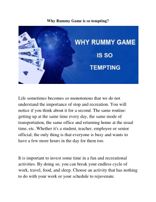 Why rummy game is so tempting? - Play Online Rummy Game on SilkRummy