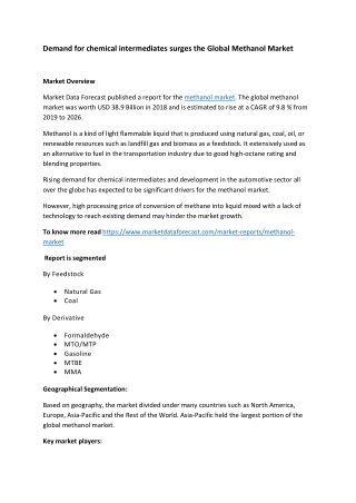 Methanol Market Analysis-2019