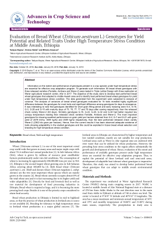 Evaluation of Bread Wheat (Triticum aestivum L.) Genotypes for Yield Potential and Related Traits Under High Temperature