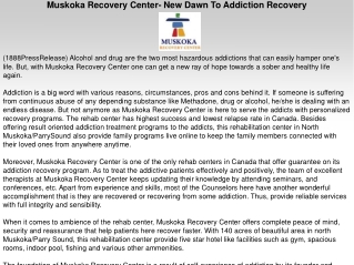 Muskoka Recovery Center- New Dawn To Addiction Recovery