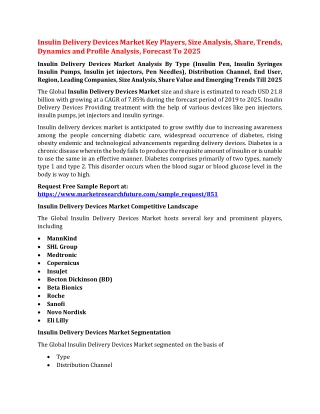 Insulin Delivery Devices Market Key Players, Size Analysis, Share, Trends, Dynamics and Profile Analysis, Forecast To 20
