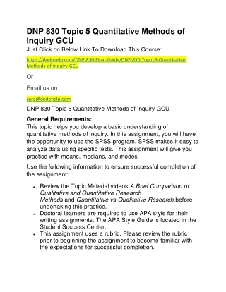 DNP 830 Topic 5 Quantitative Methods of Inquiry GCU