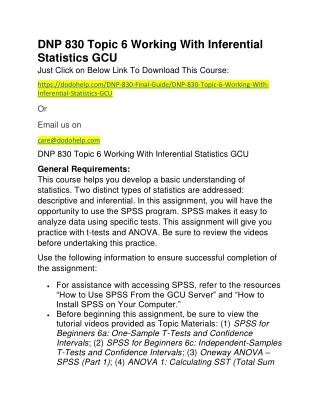 DNP 830 Topic 6 Working With Inferential Statistics GCU