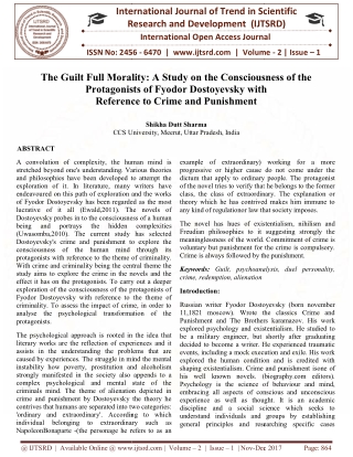 The Guilt Full Morality A Study on the Consciousness of the Protagonists of Fyodor Dostoyevsky with Reference to Crime a