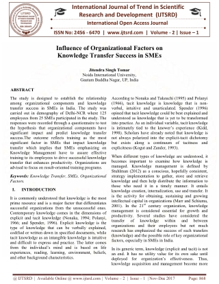 Influence of Organizational Factors on Knowledge Transfer Success in SMEs