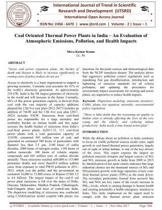 Coal Oriented Thermal Power Plants in India - An Evaluation of Atmospheric Emissions, Pollution, and Health Impacts