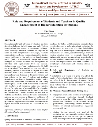 Role and Requirement of Students and Teachers in Quality Enhancement of Higher Education Institutions