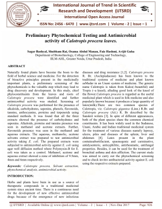 Preliminary Phytochemical Testing and Antimicrobial activity of Calotropis procera leaves.