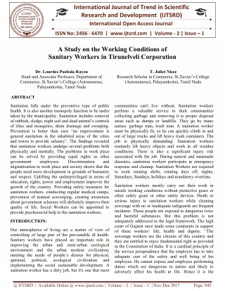 A Study on the Working Conditions of Sanitary Workers in Tirunelveli Corporation