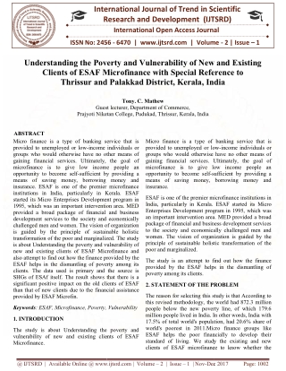 Understanding the Poverty and Vulnerability of New and Existing Clients of ESAF Microfinance with Special Reference to T