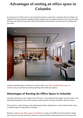 Advantages of renting an office space in Columbo