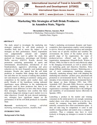 Marketing Mix Strategies of Soft Drink Producers in Anambra State, Nigeria