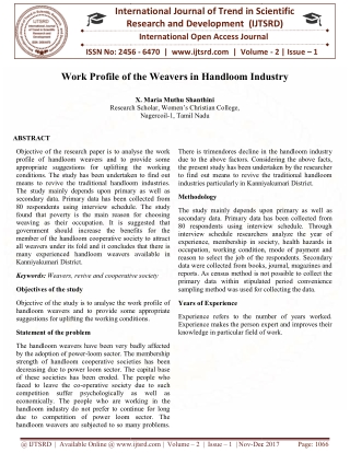 Work Profile of the Weavers in Handloom Industry
