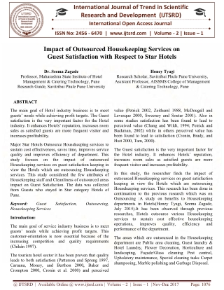 Impact of Outsourced Housekeeping Services on Guest Satisfaction with Respect to Star Hotels