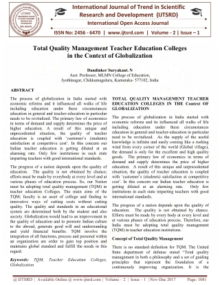 Total Quality Management Teacher Education Colleges in the Context of Globalization