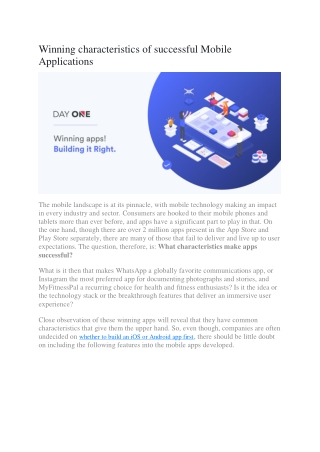 Winning characteristics of successful Mobile Applications