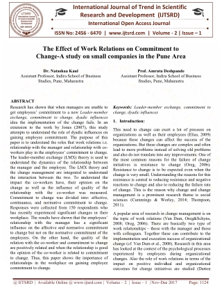 The Effect of Work Relations on Commitment to Change A study on small companies in the Pune Area