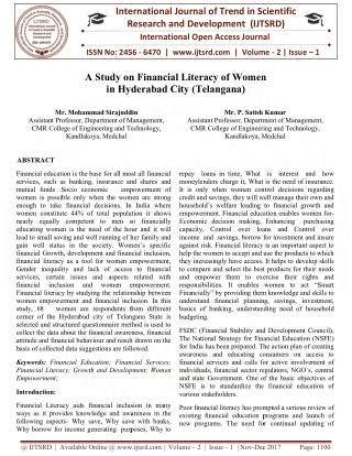 A Study on Financial Literacy of Women in Hyderabad City Telangana