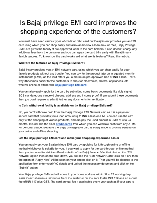 Is Bajaj privilege EMI card improves the shopping experience of the customers?