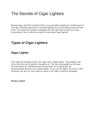 The Secrets of Cigar Lighters