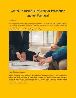 Get Your Business Insured for Protection against Damage!