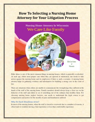 How To Selecting a Nursing Home Attorney for Your Litigation Process