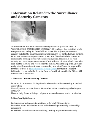 Information Related to the Surveillance and Security Cameras