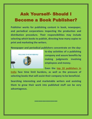 Ask Yourself- Should I Become a Book Publisher?