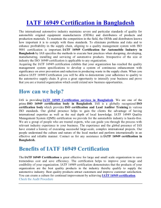 IATF 16949 Certification Bangladesh